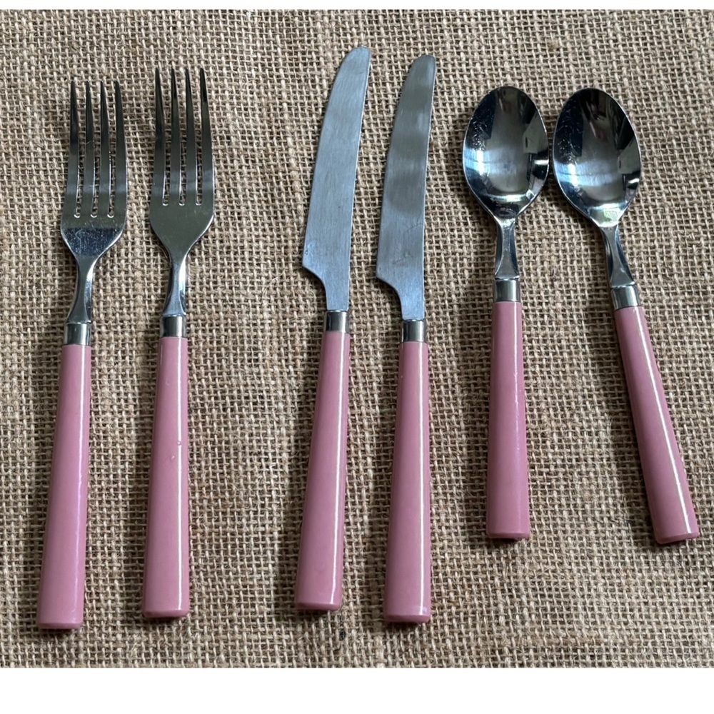 Vintage Sango Flatware Dusty Pink Rose Plastic Handle Incomplete Set Cottagecore